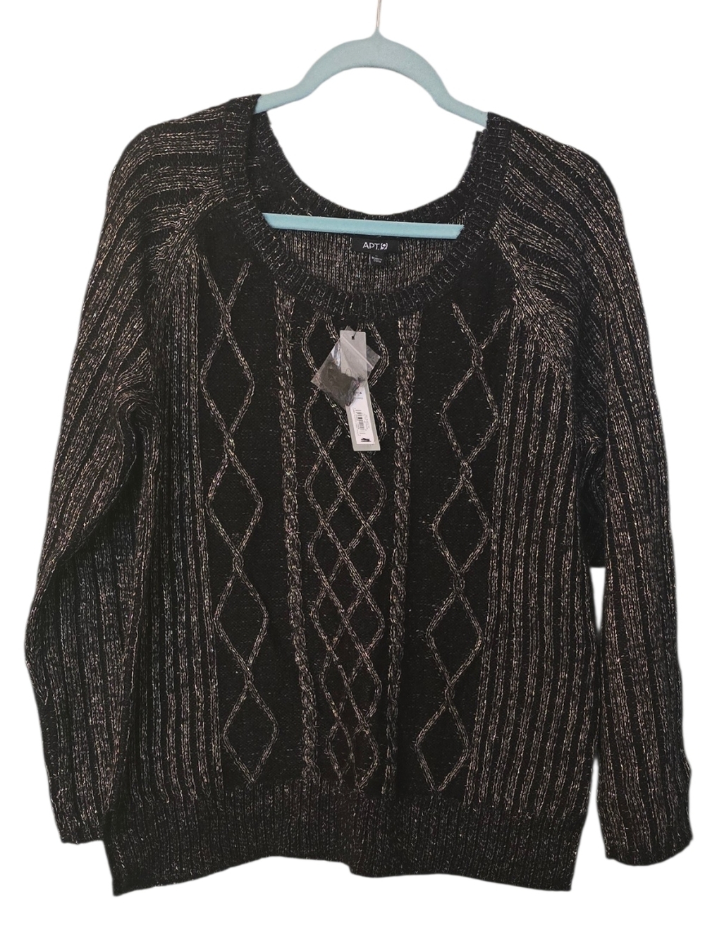 Apt. 9 Black Metallic Cable Knit Scoop Neck Sweater